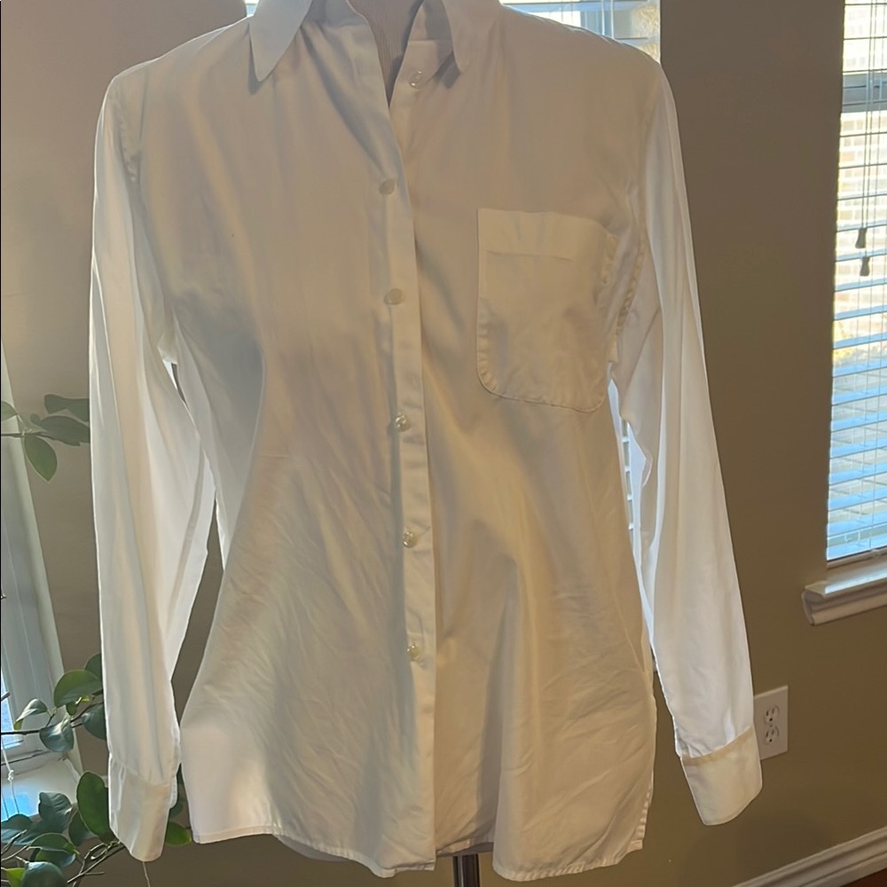 Ann Taylor White Button Down Shirt with Long Sleeves and Classic Collar